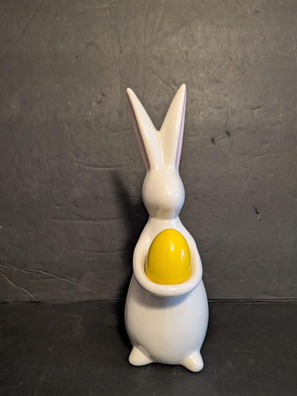 Bunny Ceramic Figurine White with Yellow Egg Home Art Decor